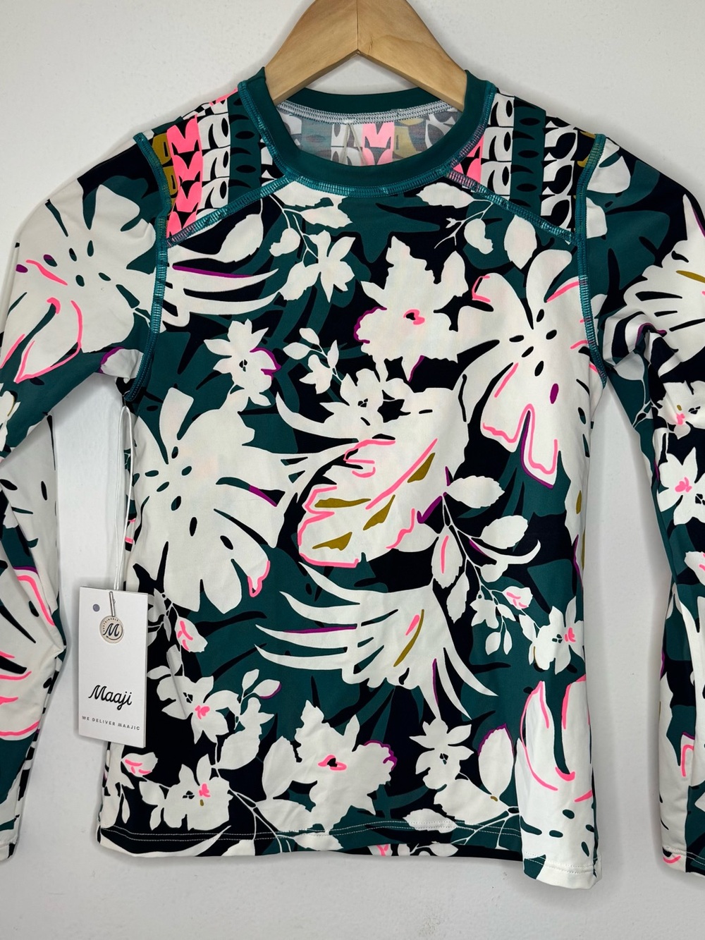Maaji Girls' Tropical Leaves Odyssey Water Sports Rashguard Girls 12 Swim Beach